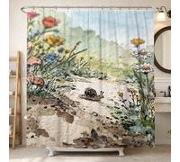 Snail Shower Curtain, Nature Fanciful Flowers Mushrooms Spring Green Washable with Hooks Design Print Bath Curtains Decor for Bathroom Guest Room 72x84 Inch