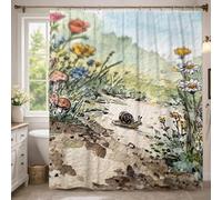 Snail Shower Curtain, Nature Fanciful Flowers Mushrooms Spring Green Waterproof Fabric Decorative Bathroom Curtain for Bathroom Bathtub Apartment Decor 54x78 Inch
