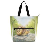 Snail Slowly Moving Stone Books Totes Book Bag for Boys Girls Adults Large Reusable Grocery Bag with Zipper Pockets for School Work Travel Rainbow