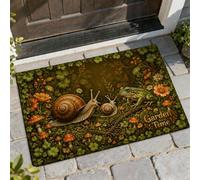 Snail Welcome Door Mat, Nature Fanciful Amphibian Mushroom Spring Green Skid Resistant Under Doormat Rug Entryway Decor for Front Porch Bathroom Office 29x17 Inch