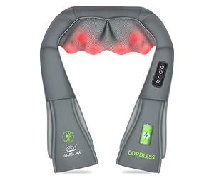 Snailax Cordless Shiatsu Neck Back Massager with Heat, Shoulder Massager, Portable Rechargeable Massagers for Neck and Back Pain Relief, Electric Massager Pillow, Gifts for Women, Men (Grey)