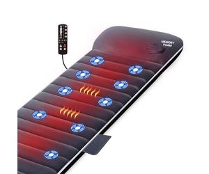 Snailax Memory Foam Massage Mat with Heat Function, 10 Vibration Motors and 6 Therapy Heating Pads, Electric Full Body Massager for Relieving Neck, Back, Waist, Leg Pain 363M