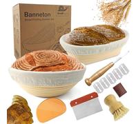 SnailDigit Sourdough Bread Baking Supplies: 23cm Round & 25cm Oval Banneton Bread Proofing Basket with Liner+Bread Lame+Dough Scraper+Bamboo Brush, Baking Set for Artisan Bread Making Gifts for Baker