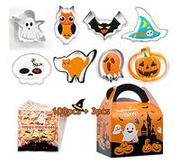 SnailGarden 111 Pcs Halloween Cookie Cutter,with 100 Pcs Candy Bag & 3 Cookie Box,8 Pcs Different Shapes Stainless Steel Biscuit Cookie Cutter