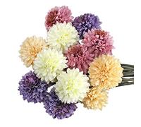 SNAILGARDEN 12pcs Artificial Flowers,4 Colors Fake Plants Artificial Chrysanthemum withTwine Cord+Greeting Card,Silk Hydrangea Flowers for Wedding Bouquets Home Garden Party Office Arrangements