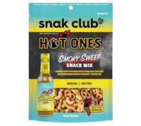 Snak Club Hot Ones Snack Mix, Smoky Sweet, Spicy Snacks with Peanuts, Pretzels, Sesame Sticks, Roasted Corn, Cashews, Inspired by Hot Vegan Snacks, 10 Ounce, Resealable Bag