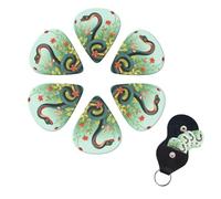 Snake And Flower Guitar Picks 6 Pack, 0.46mm Thickness Celluloid Bass Pick with Leather Guitar Pick Holder Keychain Abstract Art Pics Plectrum for Acoustic Electric Guitar, Ukulele, Bass