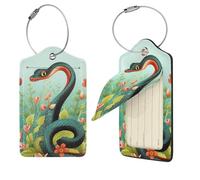 Snake and Flower Luggage Tag 1PCS PU Leather Suitcase Tags Identifiers Travel Tags with Privacy Protection and Stainless Steel Loop Luggage Bag Tag for Women Men