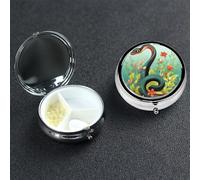 Snake and Flower Pill Box with Mirror 3 Compartment Decorative Pill Case for Purse or Pocket Small Round Pill Organizer Weekly Metal Medicine Tablet Vitamin Holder Travel Gift