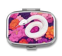 Snake and Flowers Mini Pill Box Portable Vitamins Organizer 2 Compartment Square Pills Case for Pocket Purse