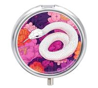 Snake and Flowers Mini Pill Box Portable Vitamins Organizer 3 Compartment Pills Case for Pocket Purse