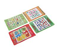 Snake and Ladder Chess Nine Men's Morris Flying Ludo Board Game Set Soft Foldable Lightweight Portable 4 in 1 Family Travel Indoor Outdoor Kids Adults Non Woven Fabric 110g