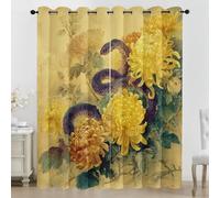 Snake Animal Eyelet Curtains, 3D Yellow Chrysanthemum Print Blackout Curtains, 2 Panels Room Darkening Thermal Insulated Window Drapes for Living Room Bedroom, 90 x 108 Inch, M21g
