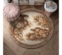 Snake Area Rug, Vintage Elegant Rose Floral None Beige Low Pile Sponge Round Doormat Throw Rug Edge Binding Bathroom Bedside Entryway Door Decor 4' X 4'