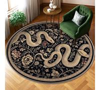 Snake Area Rug, Vintage Flower Leaf N/a Black Non-Slip Backing Edge Binding Home Circle Carpet Rugs for Living Room Bedroom Under Table Dining Decor 6' X 6'