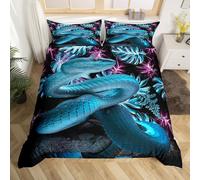 Snake Bedding Set Purple Blue Palm Leaf Comforter Cover for Kids Boys Girls Men Tropical Reptile Duvet Cover 3D Python Wild Animal Bedspread Cover Stylish 2Pcs Junior/Cot Bed Size