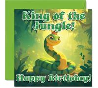Snake Birthday Cards - King of the Jungle - Happy Birthday Card for Son Daughter Brother Sister Grandson Granddaughter Niece Nephew Cousin, 145mm x 145mm Bday Greeting Cards