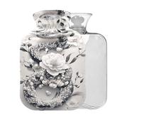 Snake Camellias Pearl Beige Print Hot Water Bottle with Cover 2L Large Warm Water Bag for Pain Relief Cramps