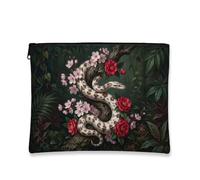 Snake Canvas with Zipper, Exotic Floral Flowers Leaves Summer Green Canvas with Zipper Makeup Bags for Women for Travel, Vanity, Bathroom Storage and Purse Organizer, Green, 7x9 Inch, Exotic