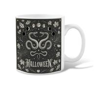 Snake Ceramic Coffee Mug, Gothic Spooky Pumpkins Moon Halloween Black Novelty Work Drinking Mugs with Handle Ideal for Friendship Family Colleague Staff Sweetheart Teachers 11 Oz