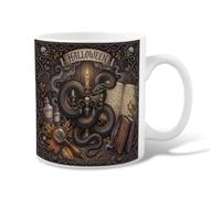 Snake Ceramic Coffee Mug, Gothic Spooky Skull Candle Halloween Black Novelty Tea Cup with Handle Ideal for Friends Family Co-worker Lovers Eldership Senior 11 Oz