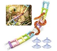 Snake Climbing Ladder with Suction Cups, 27.55in Bendable Snake Enrichment Toys, Colorful Wooden Climbing Bridge for Ball Python Corn Snake, Snake Tank Accessories
