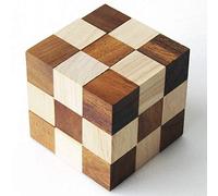 SNAKE CUBE 3x3 Solid Wood Brain Teaser/Puzzle, from 8 years old. Difficulty 3/6. CE standard brand Le Délirant®. Solution with illustrations provided in English - unfold and try to re-form the cube.