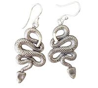 Snake Dangle Earrings, Antique Silver, Norse Mythology Tribal Style, Viking Serpent Design