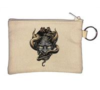 Snake Demon Hannya Oni Japanese Kanji Art Key Chain Coin Purse Beige