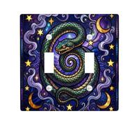Snake Double Light Switch Cover Plate, Fantasy Artistic Stars Crescent Moons None Blue Standard Size Wall Switch Plates Accents for Home Living Room Bedroom Bathroom Decor