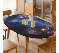 Snake Face in G-alaxy Oval Table Covers 132x193cm | Elastic Washable Tablecloth Stylish Print for Indoor Outdoor Dining