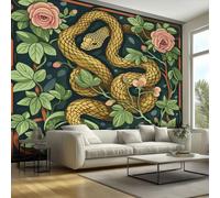 Snake Floral Mural Wallpaper, Reptile Flower Plant Wallpaper for Bedroom, Living Room, TV Backdrop, Office, 3D Large Wall Mural Non-Woven Wall Paper 450 x 315 cm (WxH) Ac70