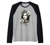 Snake Girl Serpent Medusa Roses Raglan Baseball Tee