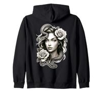 Snake Girl Serpent Medusa Roses Zip Hoodie