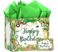 Snake Happy Birthday Gift Bag for Boys Teens Reptile Gift Wrapping Bag with Tissue Paper Greeting Card Snake Themed Party Gifts Bag For Jungle Swamp Animal Birthday Party Favors Supplies Decorations
