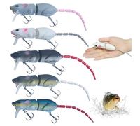 Snake Lure,5Pcs Rat Fishing Lure Artificial 2.36" Mouse Lures 3D Lifelike Fishing Lures with Treble Hook Multi Jointed Fishing Bait for Freshwater Saltwater Bass