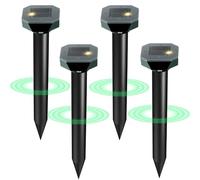 Snake & Mole & Rabbit Repellent Solar Powered, Ultrasonic Deterrent, IP65 Waterproof, to Get Rid of Vole, Gopher, Groundhog, Rodent, Chipmunk, Raccoon and Skunk for Lawn & Garden, 4 Pack