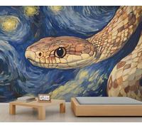 Snake Mural Starry Night Snake Wallpaper Post-Impressionist Oil Painting Wall Mural Large Panoramic Accent Wallpaper Bedroom Living Room 3D Sofa Backdrop (Non-self-Adhesive)