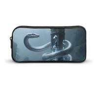 Snake on Crystal Pillar Pencil Case - Large Aesthetic Makeup Bag Multi-Purpose Pencil Pouch Cute Cosmetic Bag with Zipper Closure for Office, Home, Study & Travel