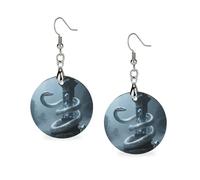 Snake on Pillar Dangle Earrings for Women Trendy Lightweight Wood Geometric Earring Wooden Bohemian Print Eardrop Vintage Jewelry Gift Mother Valentine's Day, Circular, Wood, No Gemstone
