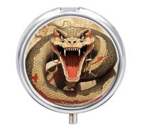 Snake Open Mouth Pill Box 3 Compartment Small, Personalized Pill Organizer with Mirror, Portable Pill Case for Pocket Or Purse, Round Pill Containe Travel Gifts, Pill Holder