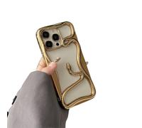 Snake Phone Case, Hollow Solid Color Snake Heat Dissipation Soft Phone Case for iPhone 16/15/14 Pro/Promax (Gold,14)