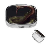 Snake Pill Case with Mirror Retro 2 Compartment Pill Box Small Pill Organizer for Purse or Pocket Decorative Metal Medicine Vitamin Organizer Unique Gifts