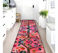 Snake Runner Rug, 60x120cm Rustic Forest Tree White and Red Snake Wildlife Print Hallway Rug, Plant Leaf Floral Pink Indoor Entrance Carpet, Soft and Washable Runner Rugs for Living Room Bedroom