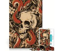 Snake Skeleton Flowers Jigsaw Puzzles for Adults1000 Pieces Memory Boost Together Fun Image Assembly Art Collectible (38x52cm)