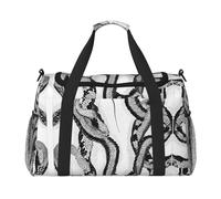 Snake Skin Black and White Large Travel Duffle Bag with Shoulder Strap,Water-Resistant Twill Weekender Bag for Men Women,Spacious Carryall Gym Bag