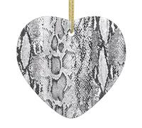 Snake Skin Black And White Print Heart Shaped Ceramic Christmas Ornament Xmas Tree Home Holiday Love Themed Decor