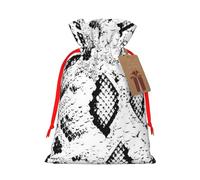 snake skin black and white Printed Christmas Drawstring Bags with Red Ribbon - Reusable Burlap Drawstring Gift Pouches, S