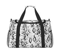 Snake Skin Black and White Printed Hand-Held Travel Bag, Personal Belongings, Sports and Fitness Bag, Long-Distance Travel