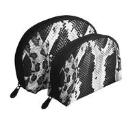 Snake Skin Black and White Printed Makeup Bags 2-Piece Portable Shell Travel Toiletry Bag Cosmetic Organizer Bag for Women